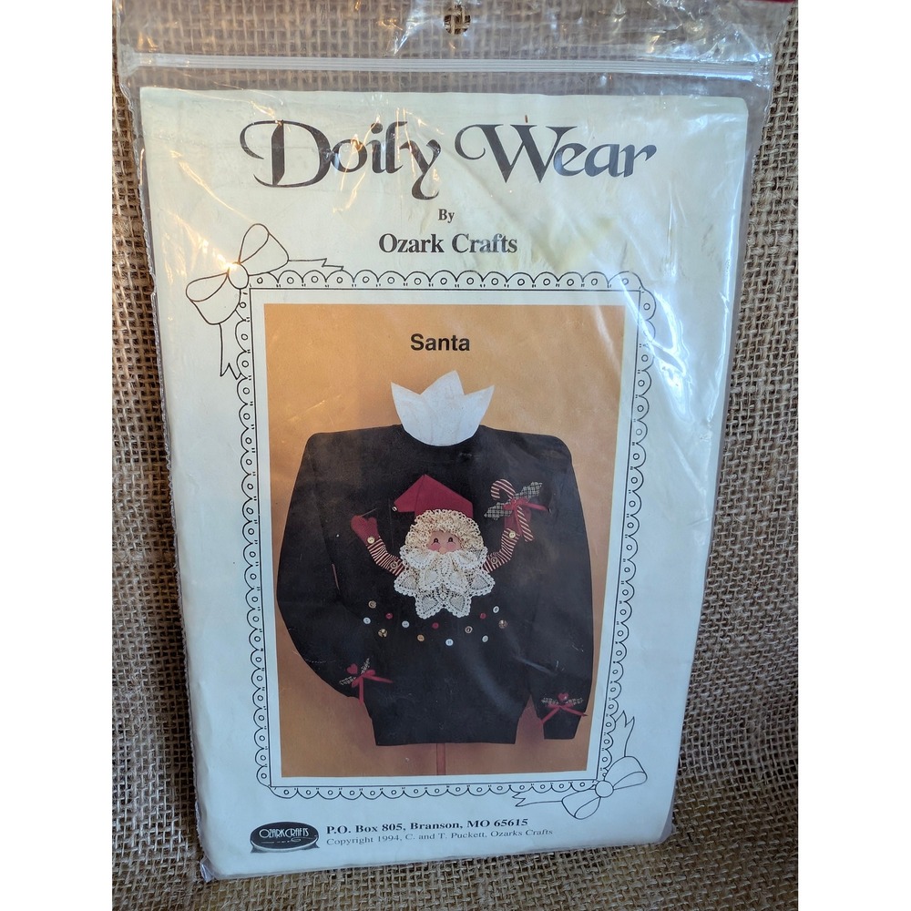 Vintage 1994 Ozark Crafts Doily Wear Santa Sewing Pattern Kit Applique